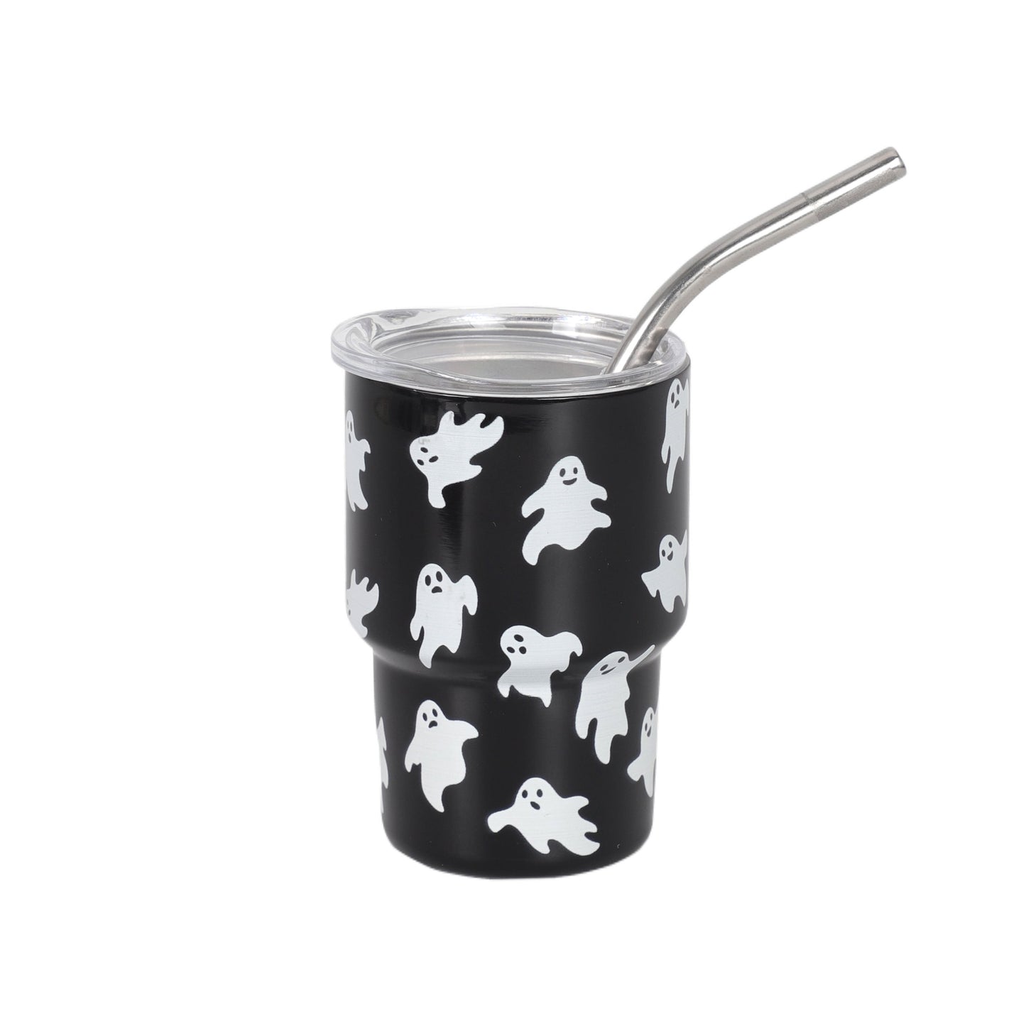 Cook With Color 5 oz Halloween Mini Tumbler with Lid & Straw Ð Ghost Design, Non-Slip Silicone Base