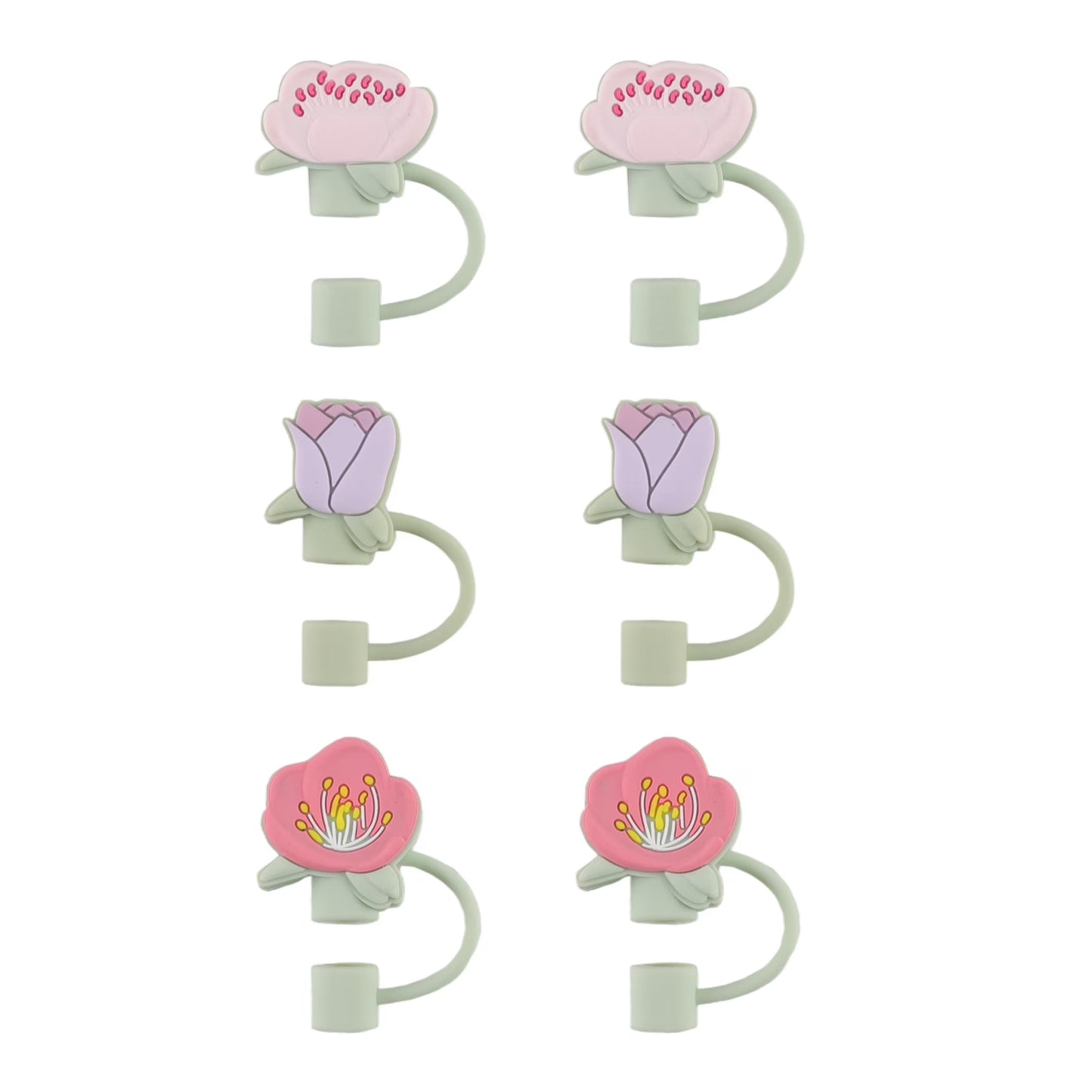 Cook With Color 6 Piece Straw Topper Set, Reusable Straw Covers, Universal Fit, Dishwasher Safe, Flowers