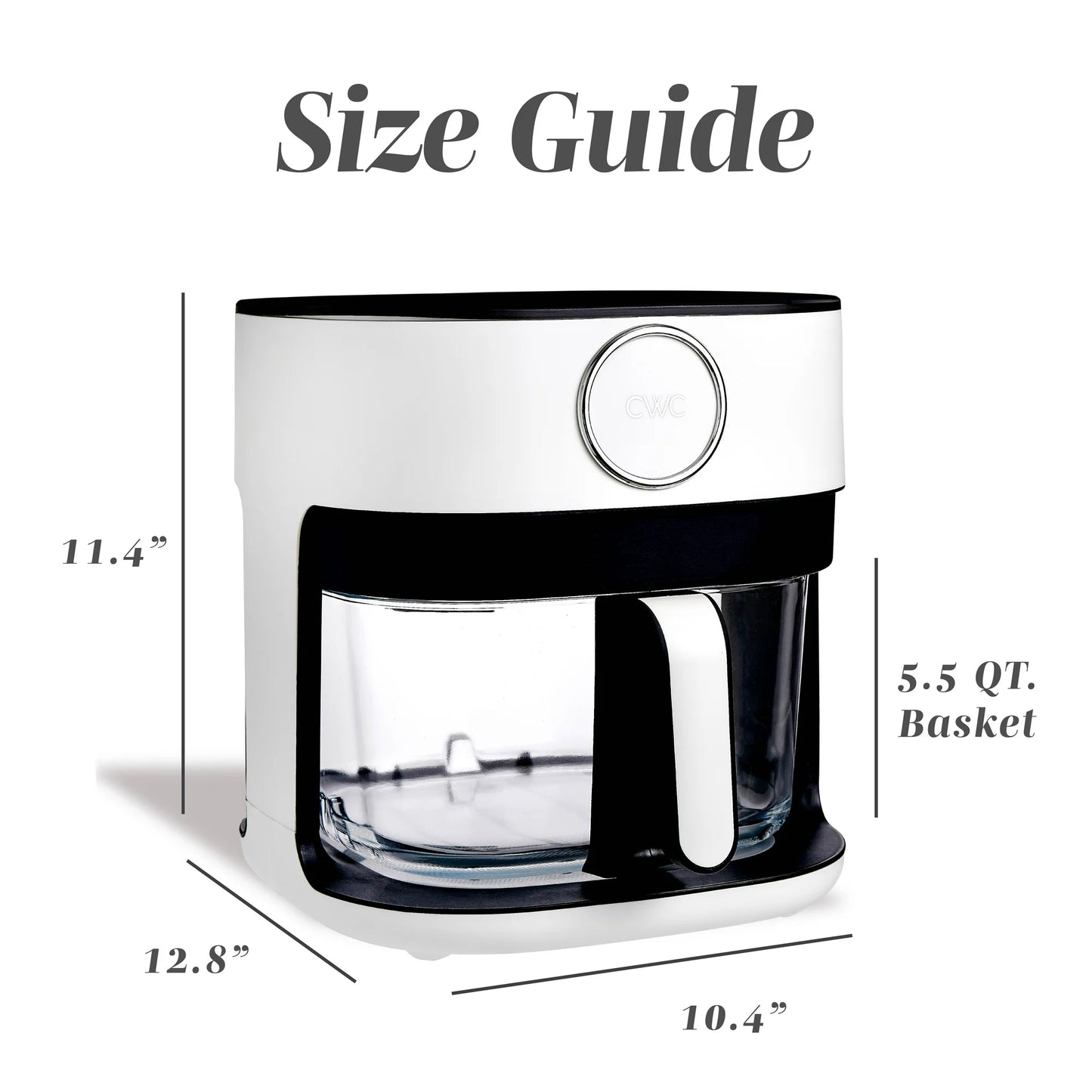Cook With Color Air Fryer, 5.5Qt Glass Air Fryer, 1400W, 8 Presets, White