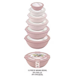 Cook with Color 12-Piece BPA-Free Plastic Nesting Mixing Bowl Set with Lids, Blush