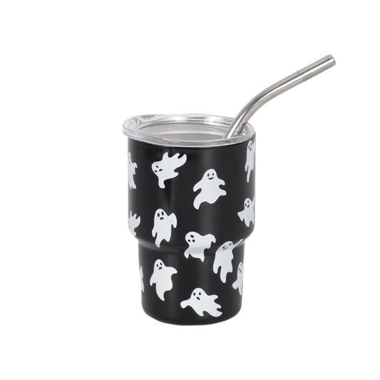 Cook With Color 5 oz Halloween Mini Tumbler with Lid & Straw Ð Ghost Design, Non-Slip Silicone Base