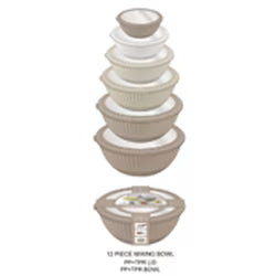 Cook with Color 12-Piece BPA-Free Plastic Nesting Mixing Bowl Set with Lids, Taupe
