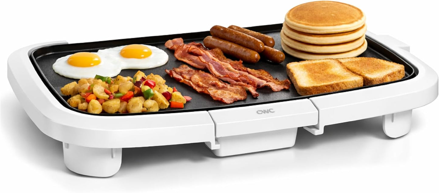 COOK WITH COLOR Electric Griddle 1200W, Nonstick Surface for Pancakes, Burgers, Eggs & More, Removable Temperature Control, Slide-Out Drip Tray, 10" x 16" Cooking Area