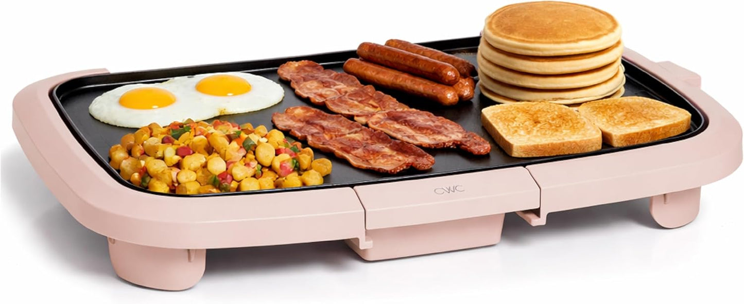 COOK WITH COLOR Electric Griddle 1200W, Nonstick Surface for Pancakes, Burgers, Eggs & More, Removable Temperature Control, Slide-Out Drip Tray, 10" x 16" Cooking Area