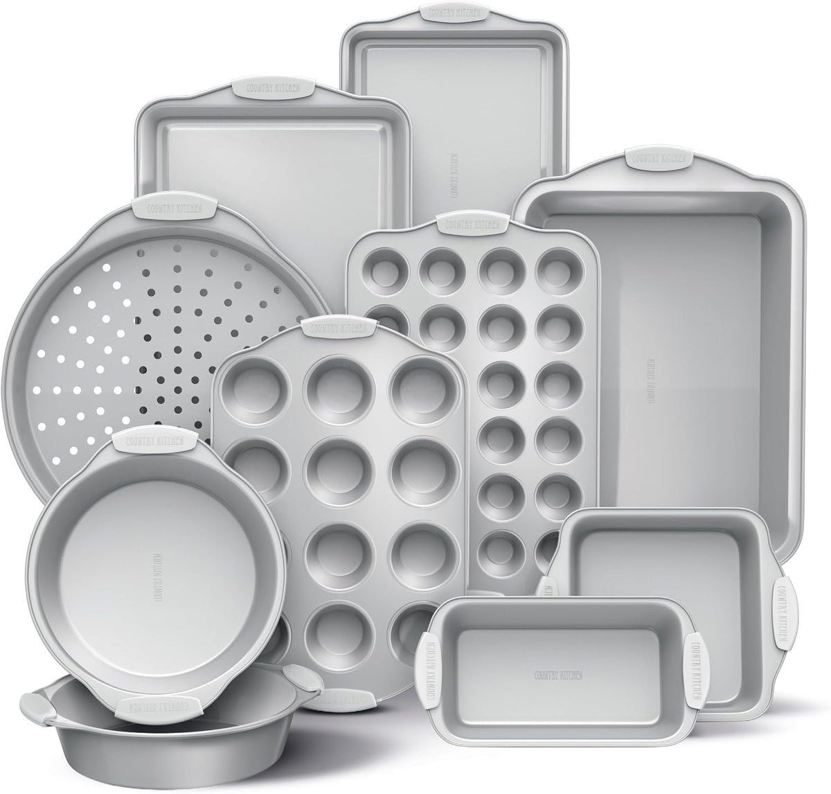 Country Kitchen 10-Piece Nonstick Bakeware Set - Stackable Pots and Pans for Cookware, Black