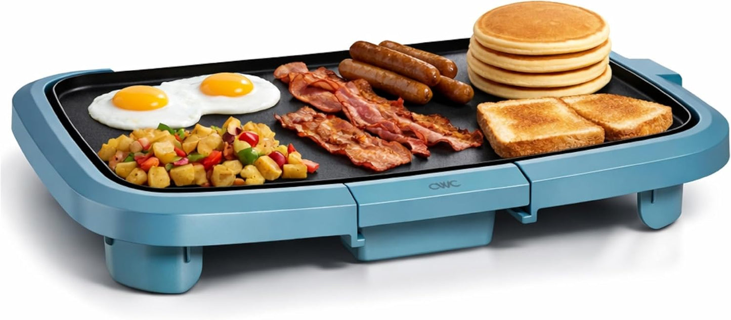 COOK WITH COLOR Electric Griddle 1200W, Nonstick Surface for Pancakes, Burgers, Eggs & More, Removable Temperature Control, Slide-Out Drip Tray, 10" x 16" Cooking Area