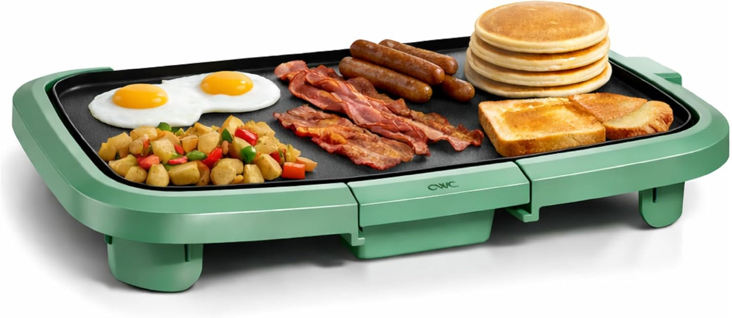 COOK WITH COLOR Electric Griddle 1200W, Nonstick Surface for Pancakes, Burgers, Eggs & More, Removable Temperature Control, Slide-Out Drip Tray, 10" x 16" Cooking Area