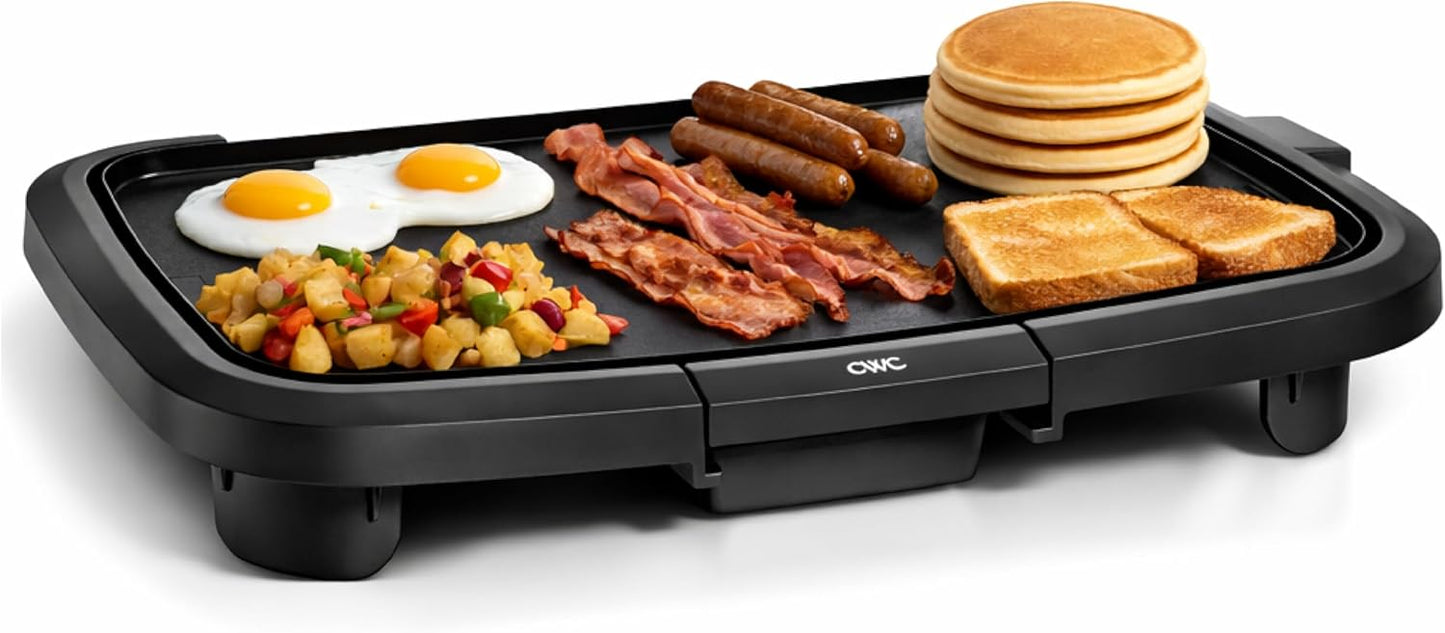 COOK WITH COLOR Electric Griddle 1200W, Nonstick Surface for Pancakes, Burgers, Eggs & More, Removable Temperature Control, Slide-Out Drip Tray, 10" x 16" Cooking Area