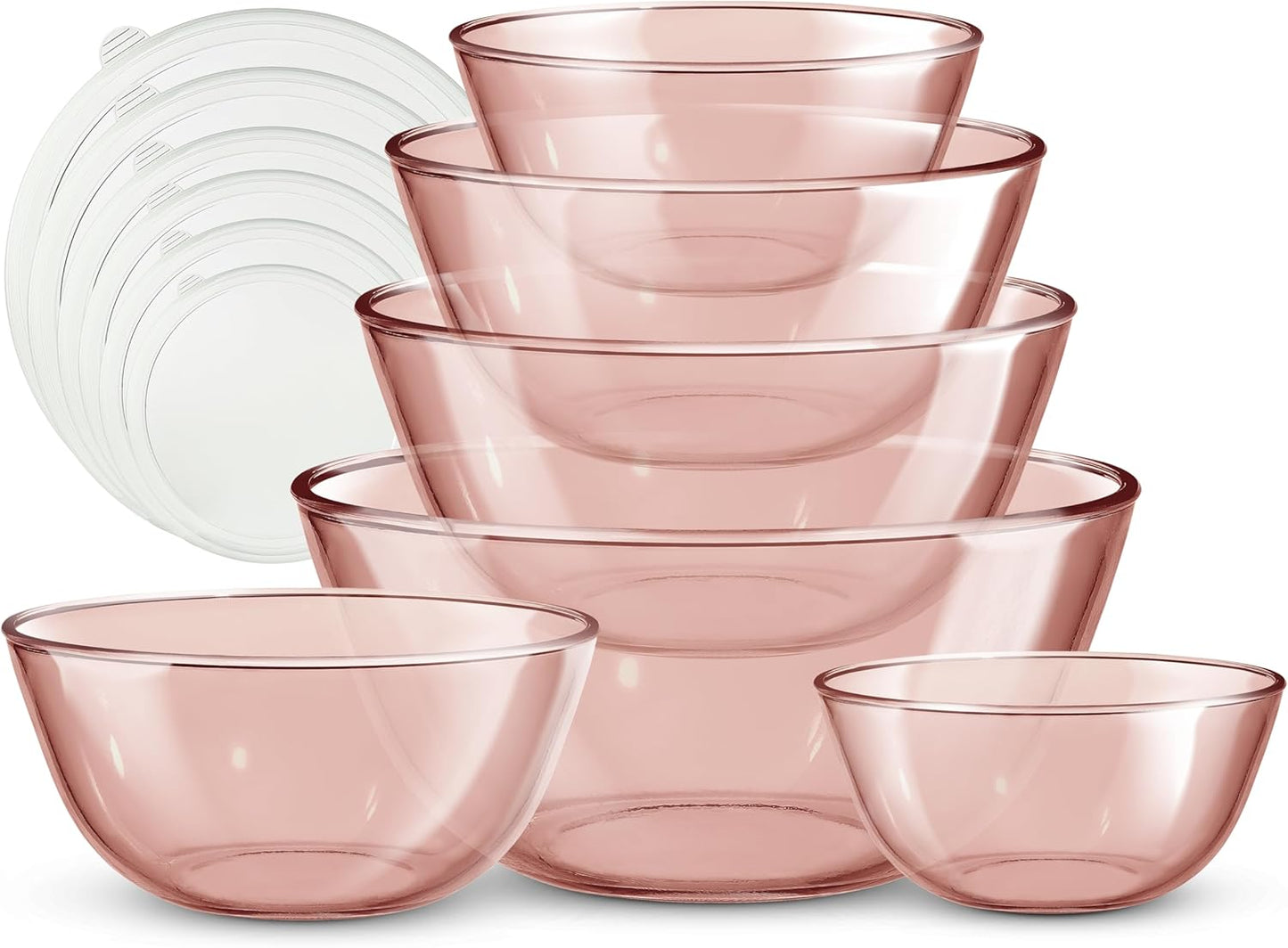 COOK WITH COLOR 12 Pc Glass Mixing Bowl Set with Lids – Borosilicate Glass Nesting Bowls for Cooking, Baking and Meal Prep