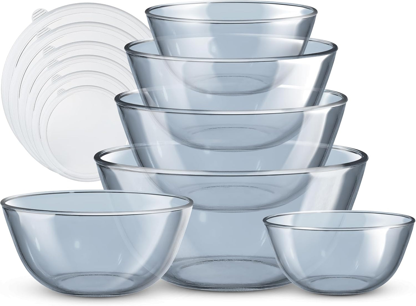 COOK WITH COLOR 12 Pc Glass Mixing Bowl Set with Lids – Borosilicate Glass Nesting Bowls for Cooking, Baking and Meal Prep