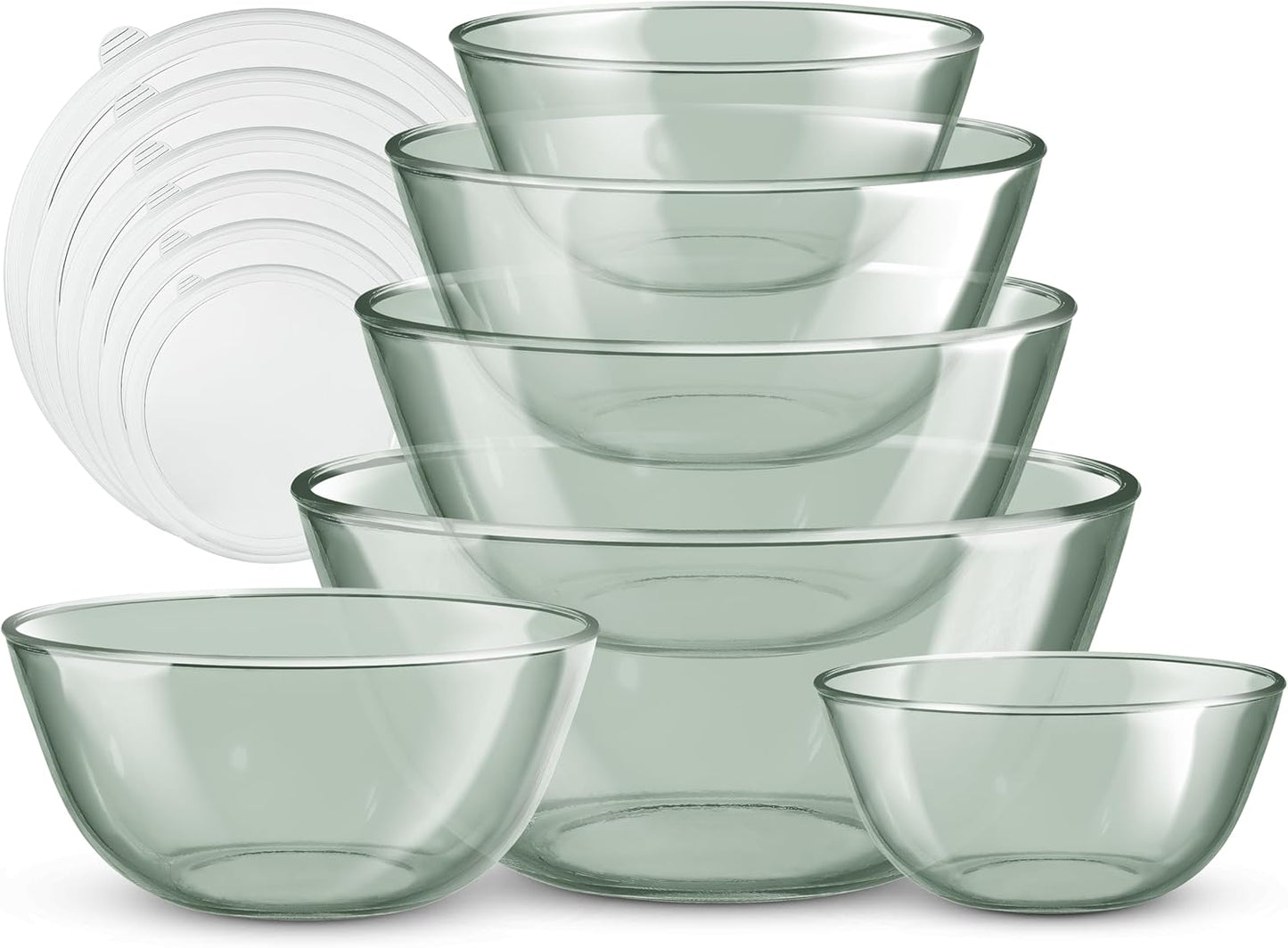COOK WITH COLOR 12 Pc Glass Mixing Bowl Set with Lids – Borosilicate Glass Nesting Bowls for Cooking, Baking and Meal Prep