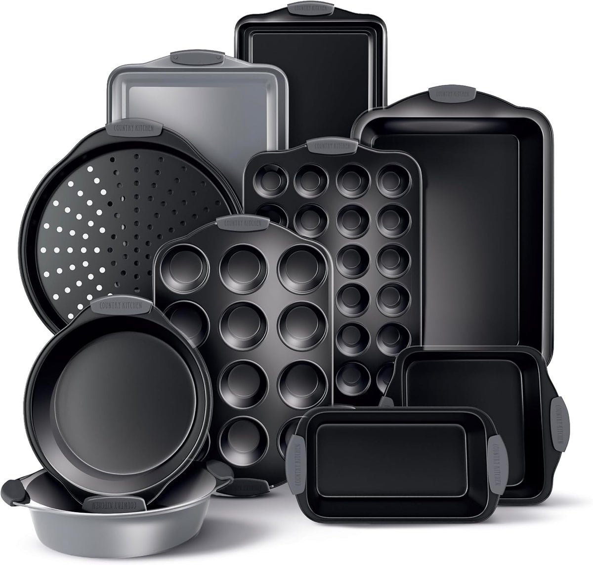 Country Kitchen 10-Piece Nonstick Bakeware Set - Stackable Pots and Pans for Cookware, Black
