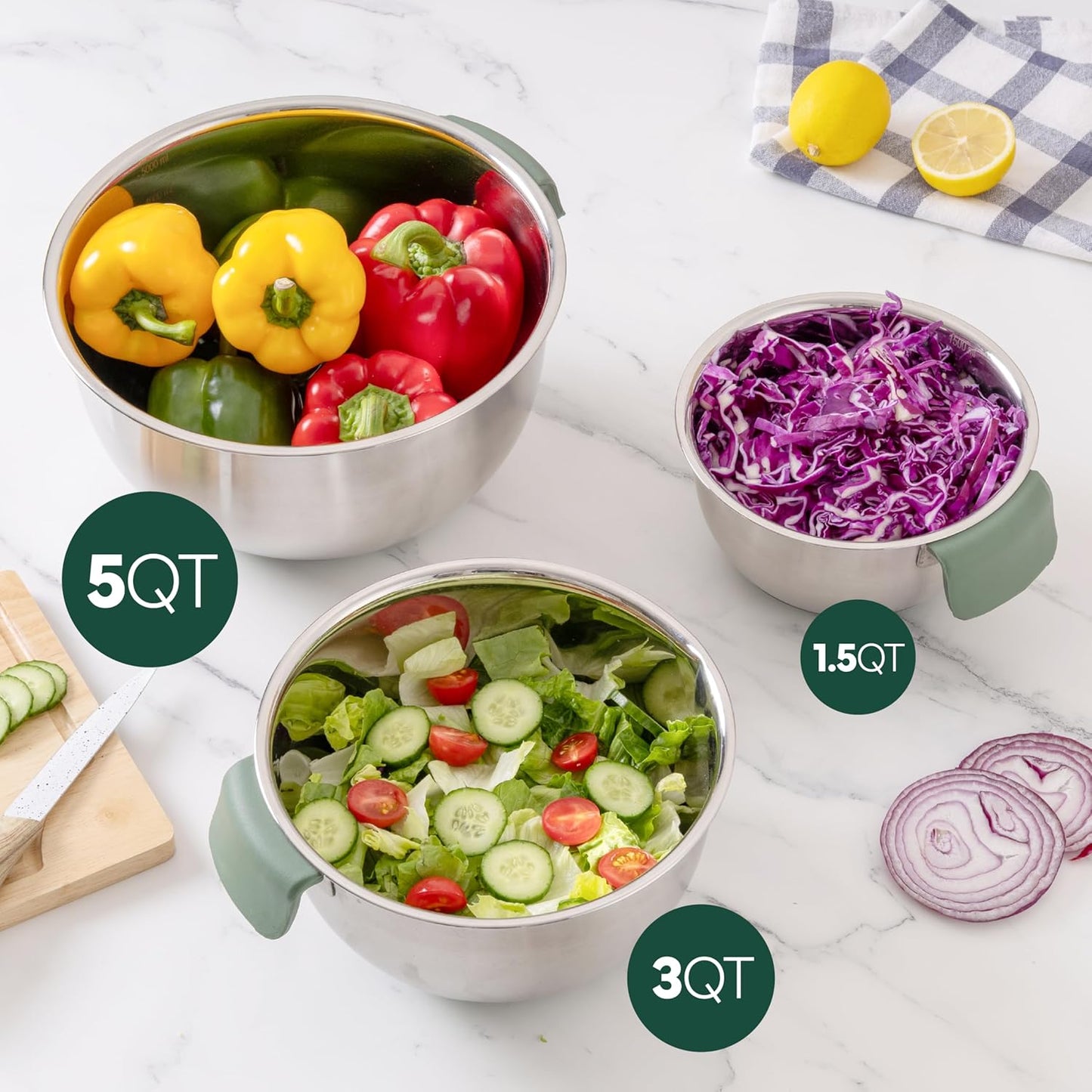 COOK WITH COLOR Stainless Steel Mixing Bowls Set and Measuring Cups- Nesting Bowls with Non-Slip Bottom and Easy-Grip Handles, Rose, 11 Pieces