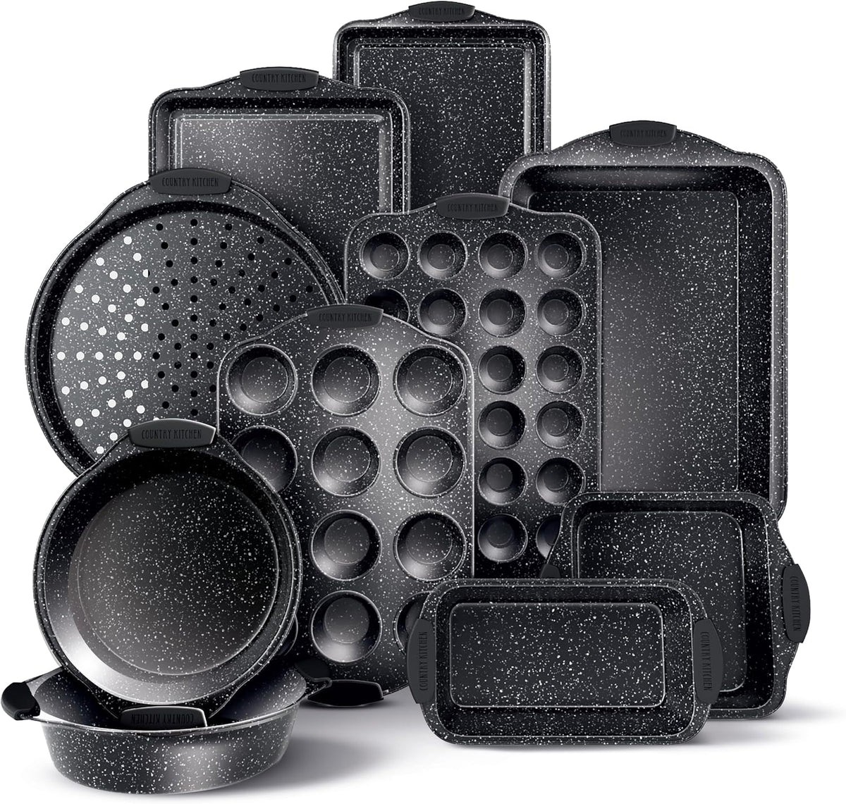 Country Kitchen 10-Piece Nonstick Bakeware Set - Stackable Pots and Pans for Cookware, Black