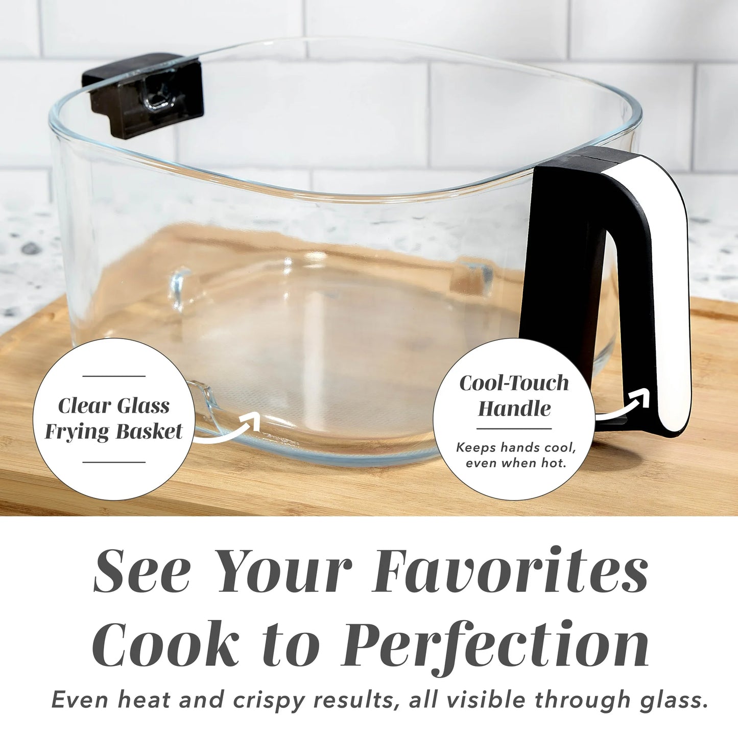 Cook With Color Air Fryer, 5.5Qt Glass Air Fryer, 1400W, 8 Presets, White