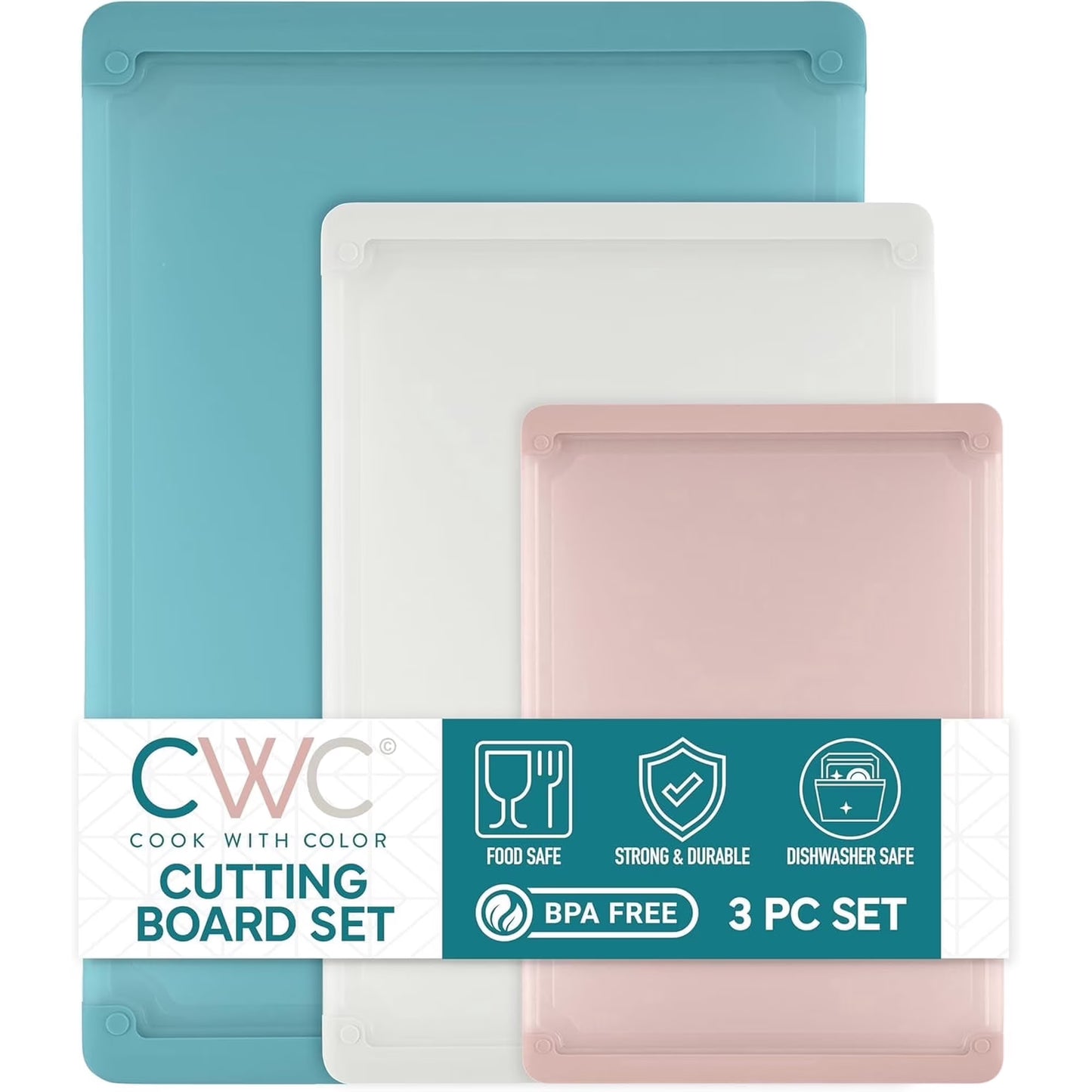 COOK WITH COLOR 3-Piece Extra Large Cutting Board Set with Rubber Borders