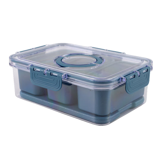 Cook with Color 3-Compartment Snack Box Food Storage Carrier and Container, Charcuterie Container, with Removable Ice Pack, Portable and Dishwasher Safe, Blue, Designed to Help with Travel Commutes