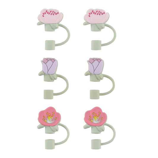 Cook With Color 6 Piece Straw Topper Set, Reusable Straw Covers, Universal Fit, Dishwasher Safe, Flowers