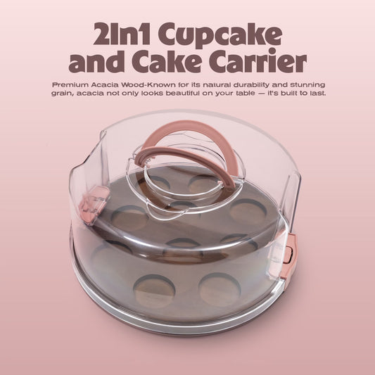 Cook with Color Dark Walnut Cake and Cupcake Carrier with Reversible Tray and Locking Lid, Round, Ideal Use for Entertaining and Party Transportation