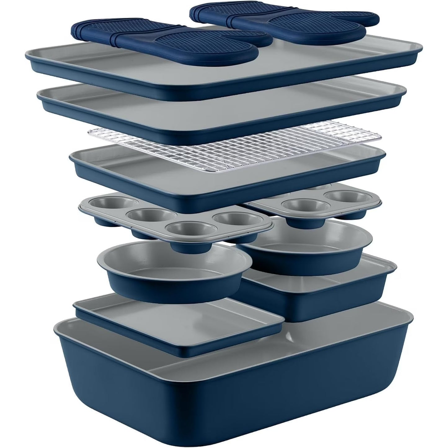 Country Kitchen Nonstick Cookware and Bakeware Set with Stackable Design, 13-Piece