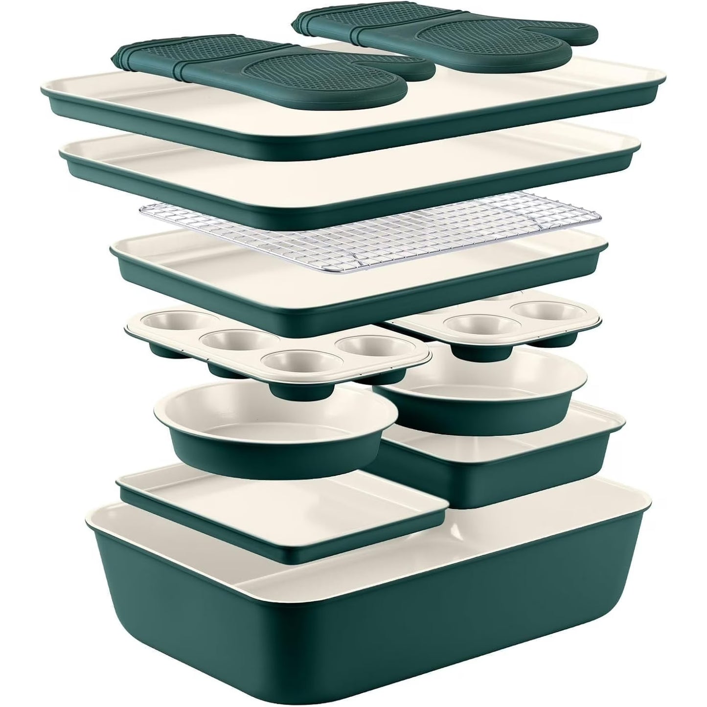 Country Kitchen Nonstick Cookware and Bakeware Set with Stackable Design, 13-Piece