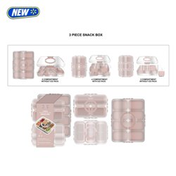 Cook with Color 3-Piece Multi-Compartment Snack Box Food Storage Set with Removable Ice Pack, Pink