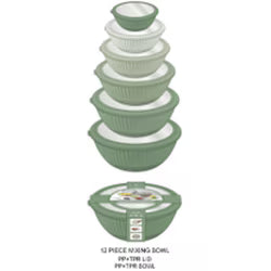Cook with Color 12-Piece BPA-Free Plastic Nesting Mixing Bowl Set with Lids, Sage